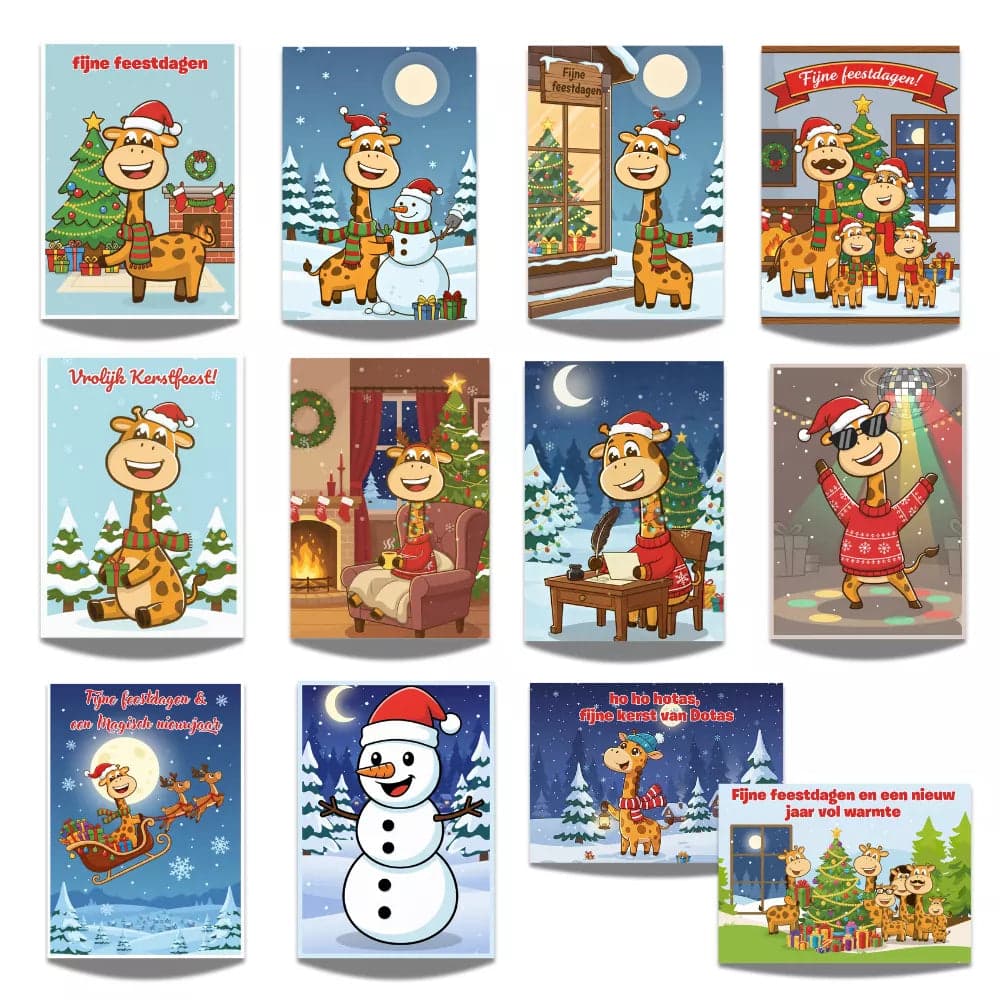 DotasToys Kerstkaarten Set – 12 Unieke Kerstkaarten met Dieren