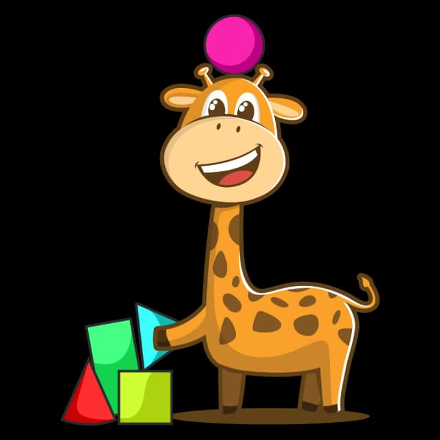 Dotas de giraffe met vormen en kleuren — spelend leren voor kinderen van 3 tot 5 jaar