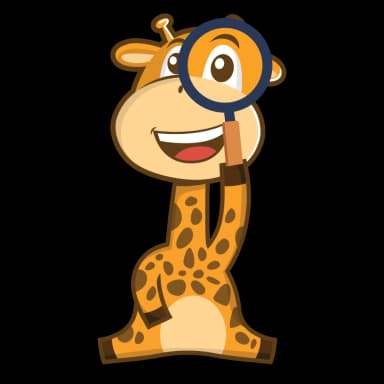 Dotas de giraffe zoekt met een vergrootglas
