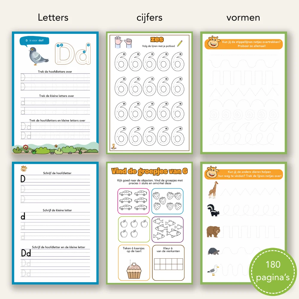 Geef je kind een voorsprong op school Schrijfbundel voor Kleuters - 180 pagina's | Leren schrijven & cijfers & vormen — Geef je kind een voorsprong op school